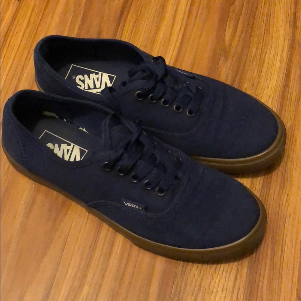Navy blue and brown Vans